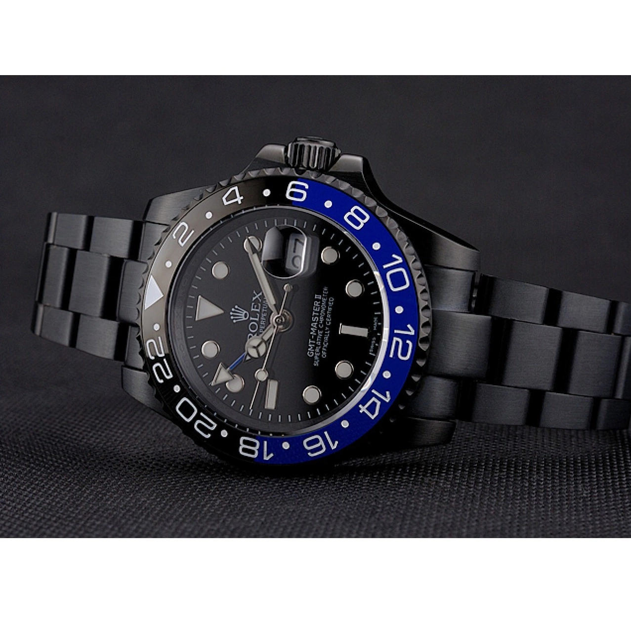 Good copy rolex watches Black Master And Rolex GMT And Bezel Case Blue Black PVD Black II Bracelet Dial Swiss 0715